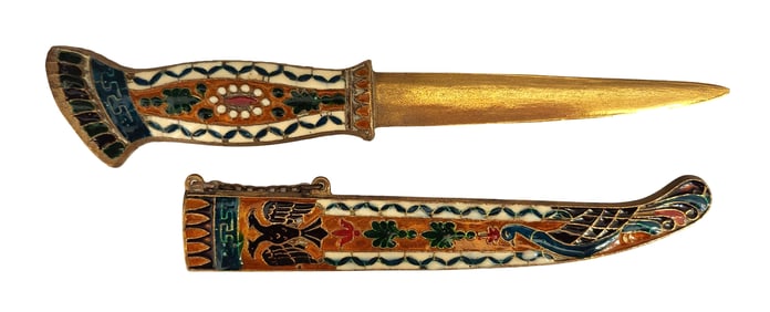 Decorative Enamel Dagger with Scabbard, Hand-Painted Cloisonné Design