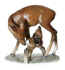 Rosenthal Porcelain Figurine “Deer with Fawn " – Signed L. Hempel, Hand-Painted Germany