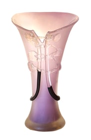 Vintage Ion Tamaian Vase Hand Blown Art Glass Abstract Fused Lavender