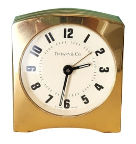 Tiffany & Co. Swiss-Made Brass Desk Clock with Original Box and Pouch