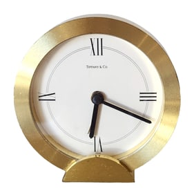 Tiffany & Co. Swiss Quartz Gilt Brass Desk/Travel Clock, ca. 1980s