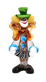 Murano Art Glass Clown Figurine, Hand-Blown Multicolor