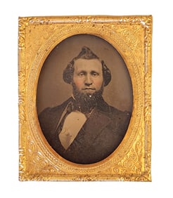 19th Century Miniature Daguerreotype Portrait on Metal Plate in Gilt Frame
