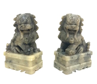 Antique Pair of Chinese Foodogs Stone Statues