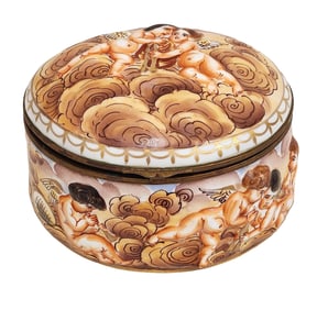 Capodimonte Hand-Painted Porcelain Box with Cherubs, Crown N Mark