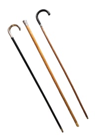 Lot of 3 Antique Walking Canes with Sterling Silver and Wood Handles
