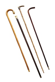 Lot of 4 Antique Walking Canes with Sterling Silver Handles