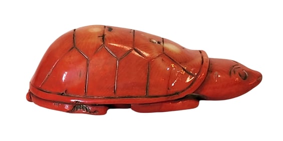 Antique Carved Red Coral Figure of a Turtle, Mid-20th Century