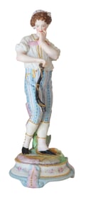 Antique German Volkstedt Porcelain Figurine of a Young Farmer with Scythe