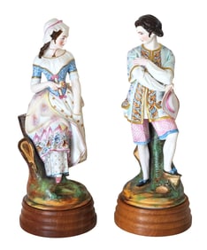 Pair of French-Style Bisque Porcelain Figurines by Goethe, Colombia