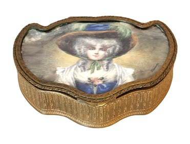 Antique Gilt Bronze Box with Portrait Miniature, Signed Hernandez