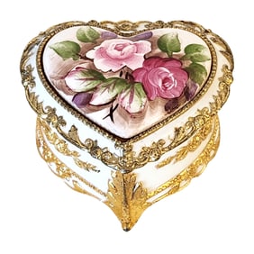 Vintage Japanese Heart-Shaped Porcelain and Ormolu Musical Jewelry Box – Sankyo