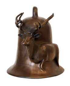 Antique Bronze Bell with Stag Head Relief