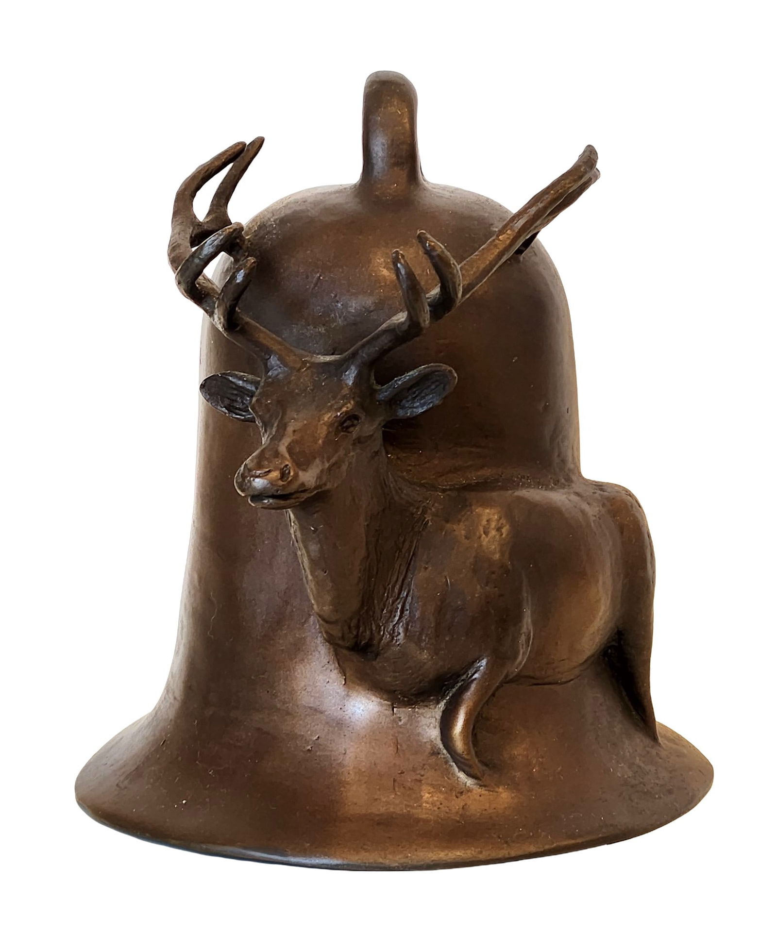Antique Bronze Bell with Stag Head Relief (1 of 3)