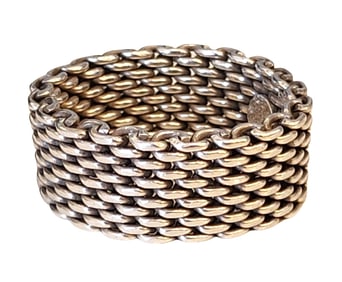 Tiffany & Co. 925 Sterling Silver Somerset Mesh Ring with Pouch