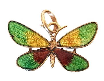 18K Gold Enamel Butterfly Pendant