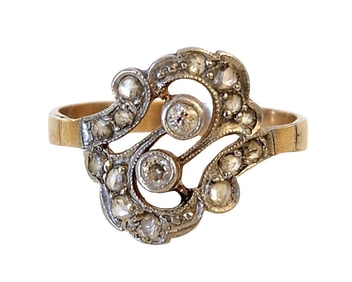 14K Gold and Diamond Scroll Design Ring