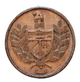 Hand-Carved Wood Cuban Coat of Arms Plaque, Mid-20th Century