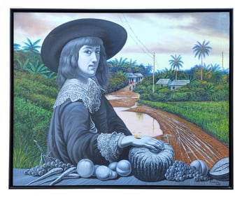 "Portrait with Tropical Landscape" by Cuban Artist Modesto, 2000 – Oil on Canvas
