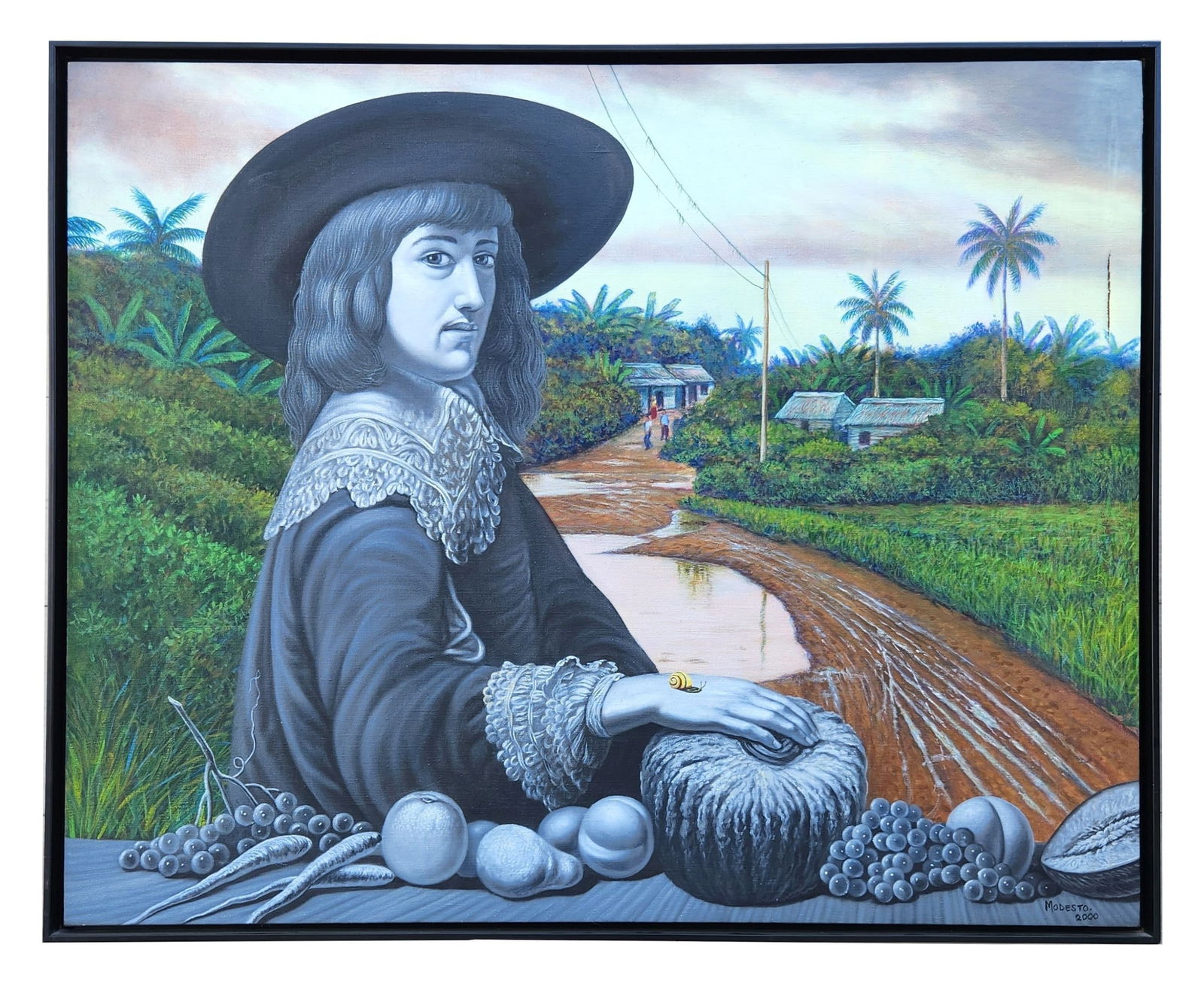 "Portrait with Tropical Landscape" by Cuban Artist Modesto, 2000 – Oil on Canvas (1 of 7)