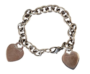 Tiffany & Co. Sterling Silver Double Heart Tag Charm Bracelet