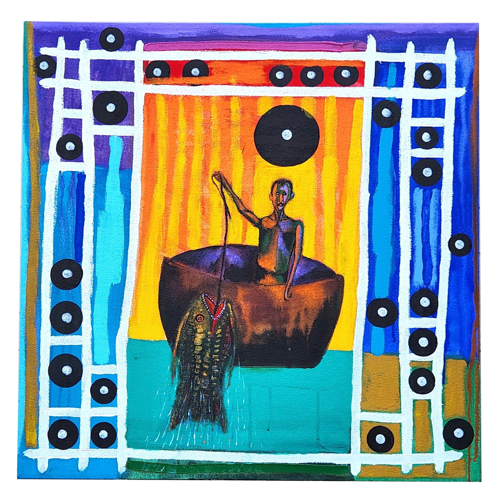 Luis Cruz Azaceta (Born 1942) Cuba: Luis Cruz Azaceta (Born 1942) Cuba Title: Fisherman V Dated: 1993 Acrylic on Canvas Measure 24"in H x 24"in W not framed Biography: Azateca has been painting and drawing since the late 1970s. In usual