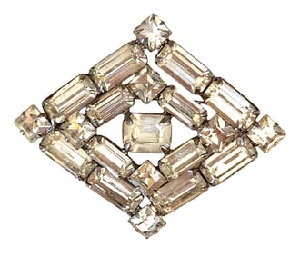 Vintage Weiss Clear Rhinestone Brooch in Silver Tone