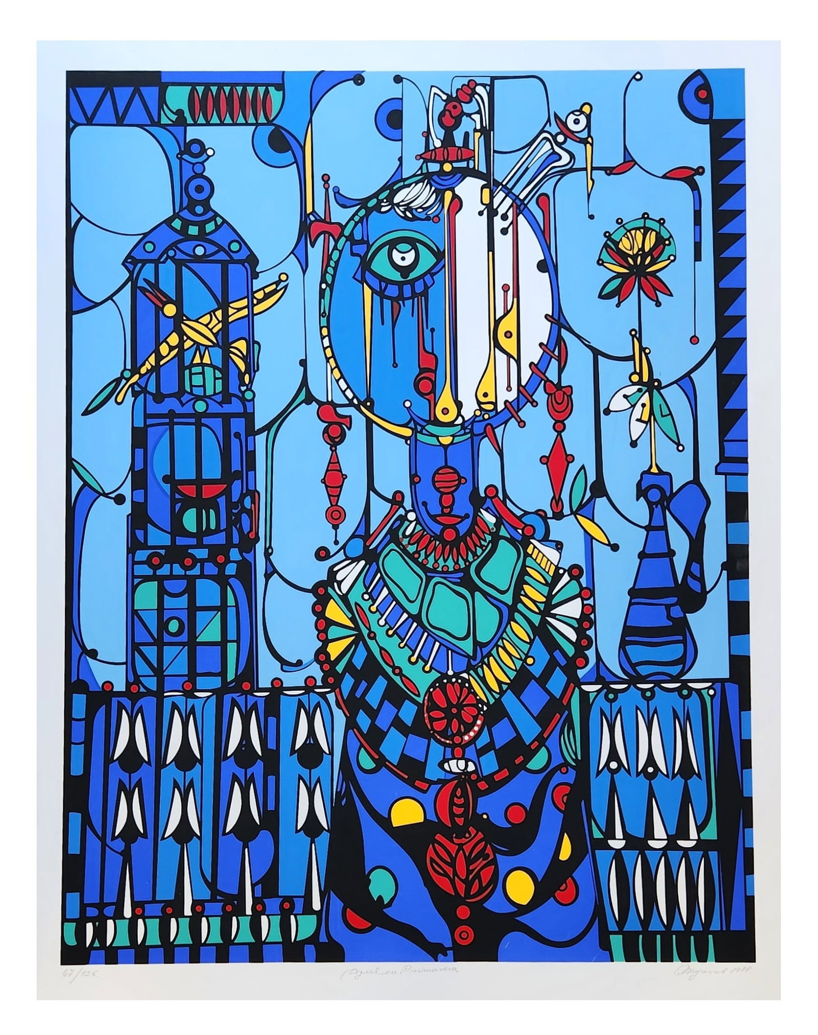 Jose Marie Mijares Fernandez (1921 - 2004) Cuban: Jose Marie Mijares Fernandez (1921 - 2004) Cuban Title: Azul en Primavera Lithograph Hand Signed and Dated 1988 Numbered 67/125 Measure 33"in H x 26"in W not framed Biography: Jose Maria Mijares Ferna