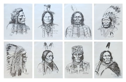 Set of Eight Portraits of Native American Chiefs by Ed Smyth (1916–1996) American