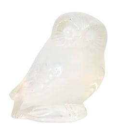 Lalique France “Nyctal Owl?? Opalescent Crystal Figurine with Original Box and Booklet, 1993