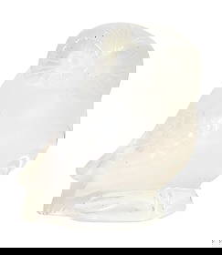 Lalique France “Nyctal Owl?? Opalescent Crystal Figurine with Original Box and Booklet, 1993: Charming Lalique France “Nyctal Owl” (Chouette Nyctal) crystal figurine, sculpted in opalescent satin-finished glass. Designed as part of the owl series originally introduced by René Lalique