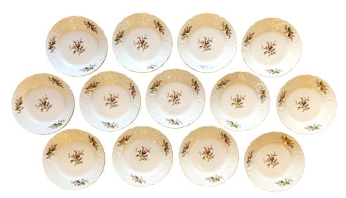 Set of 13 Rosenthal Classic Germany Porcelain Plates with Floral Motif and Gilt Rim