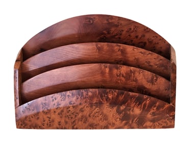 Mid-Century Modern Burl Wood Desk Organizer or Letter Holder