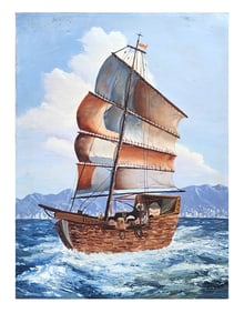 Oil on Canvas – Sailing Ship at Sea, Unsigned – Mystery Artist
