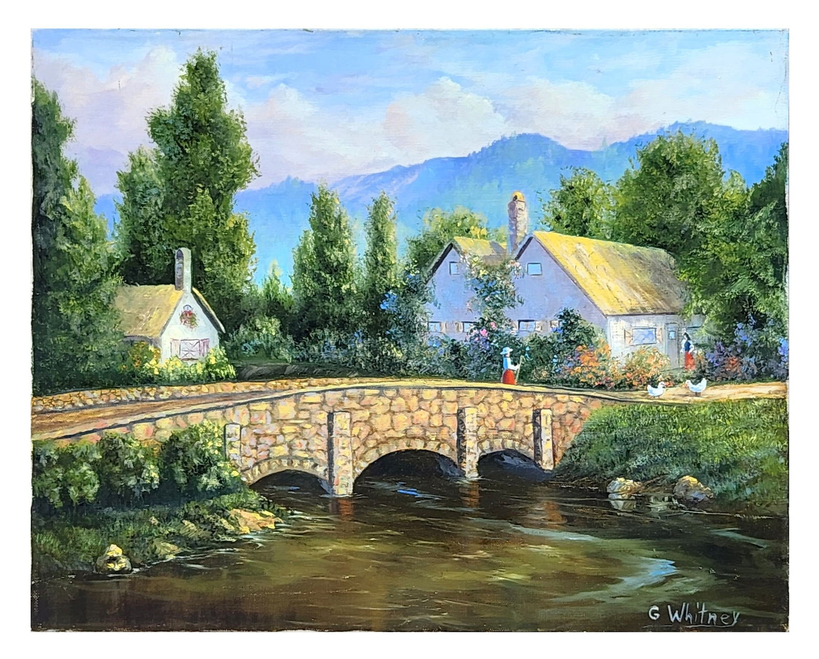 G. Whitney – Cottage by the Bridge, Oil on Canvas (1 of 5)