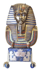 Large Handcrafted Lapis Lazuli and Metal Bust of Tutankhamun by José Larenas López