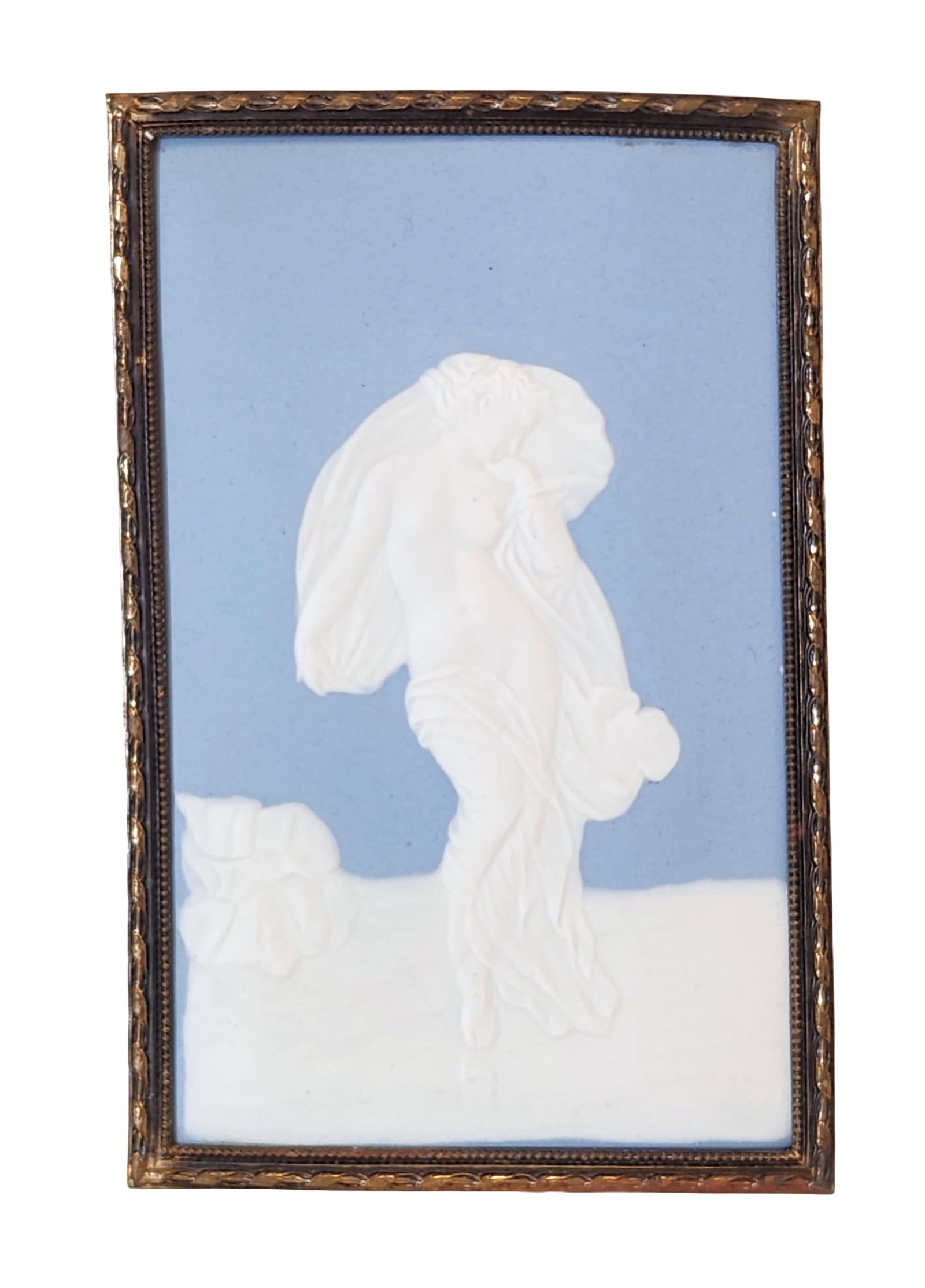 Charaud Limoges France Porcelain Plaque, Nude Relief: Elegant porcelain plaque by Charaud, Limoges, France, depicting a classical nude female figure in raised white relief against a pale blue ground. The refined modeling recalls neoclassical inspirations