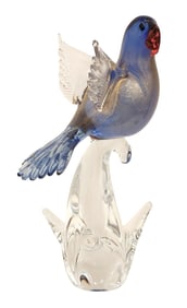Murano Glass Sculpture of Two Birds on Branches, Mid-20th Century