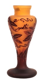 Signed Gallé Cameo Glass Vase with Leaf Motif