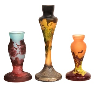 Set of Three Signed Gallé Cameo Glass Vases