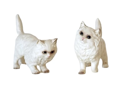 Pair of Vintage White Porcelain Cat Figurines Marked Japan