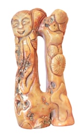 Antique Carved Red Coral Figure of a Laughing Immortal, Mid-20th Century