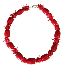 Red Coral Bead and Branch Necklace