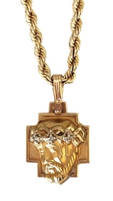 14K Yellow Gold Jesus Head Pendant with Diamond Accents on Rope Chain