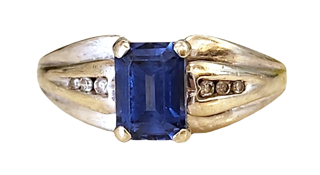 10K Yellow Gold Ring with Blue Sapphire and Diamond Accents (1 of 5)