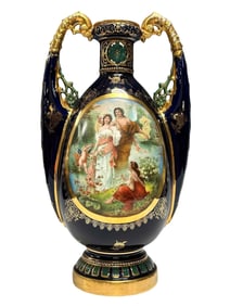 Royal Vienna Hand-Painted Porcelain Portrait Vase, Signed, 19th Century