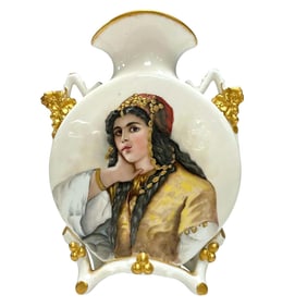 Hand-Painted French Porcelain Portrait Vase Signed E.M. Ryder, 1893