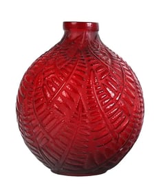 Marked R. Lalique Red Glass “Épines?? Vase, France, c.1920