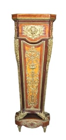 French Louis XVI Marble and Ormolu Mounted Pedestal with Marquetry and Bronze Mounts, 19th Century