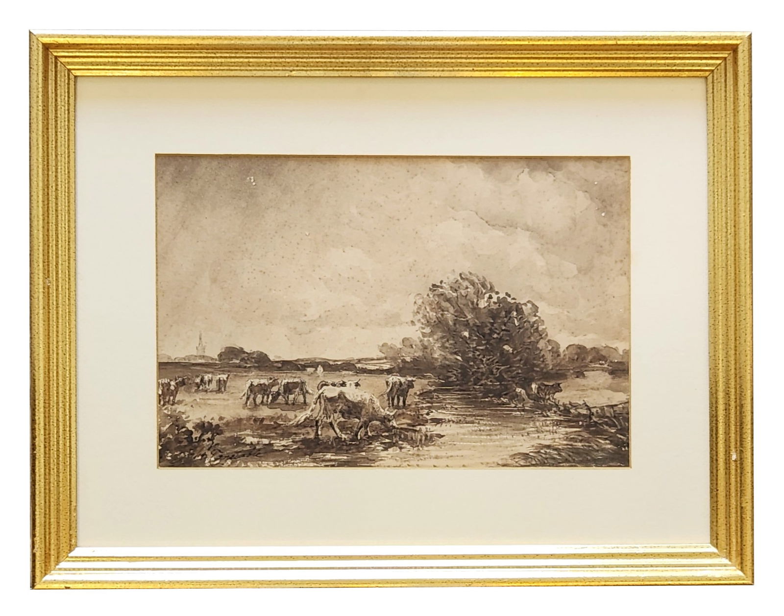John Constable (1776 - 1837) England: John Constable (1776 - 1837) England Watercolor on Paper Measure 7 1/2"in H x 10 3/4"in W and 13 1/2"in H x 17 1/2"in W framed Biography: John Constable was born in East Bergholt, a village on the Riv